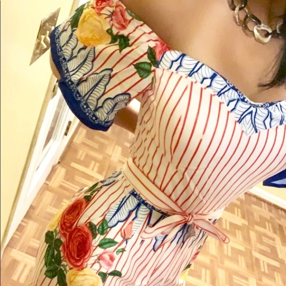 ⛔️SOLD⛔️STRIPES & RUFFLES OFF SHOULDER JUMPSUIT - Picture 6 of 7